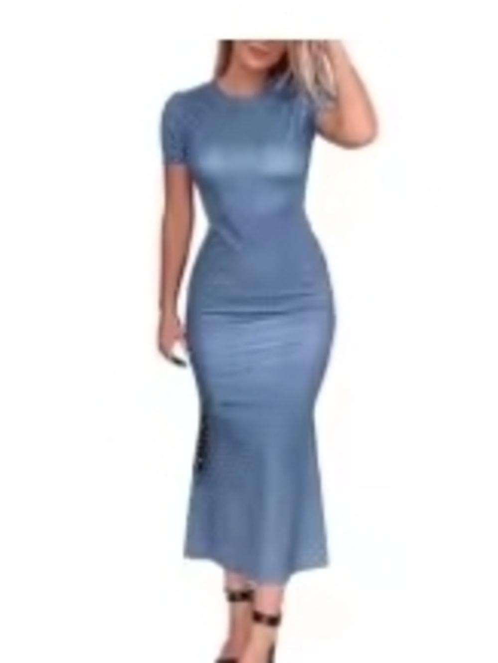 Women’s Blue Fitted Pookie Dot Midi Dress - Unbranded